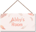 Personalized Feather Sign Pink Cartoon Themed For Kids Room Boys Bedroom Door Decor,Custom Name Wall Art Decor Decorative Plate for Nursery Little Man Cave