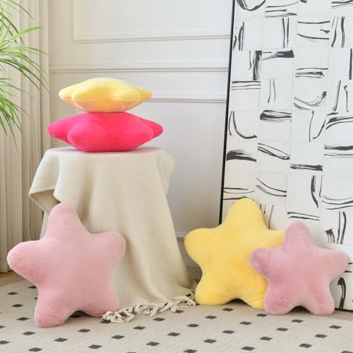 Star Pillow, Decorative Throw Pillows for Bed Couch, 15" Star Shaped Pillow Plush Floor Cushions Room Decor Pillow with Soft Faux Rabbit Fur for Sofa Bedroom Living Room