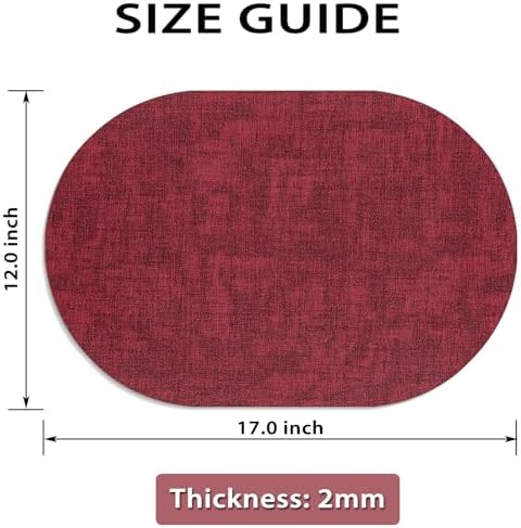 Faux Leather Oval Placemats Set of 12, Wine Red