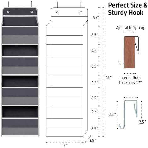 TYMENSH Over the Door Organizer for Bedroom Bathroom Pantry, 4 Shelf Gray