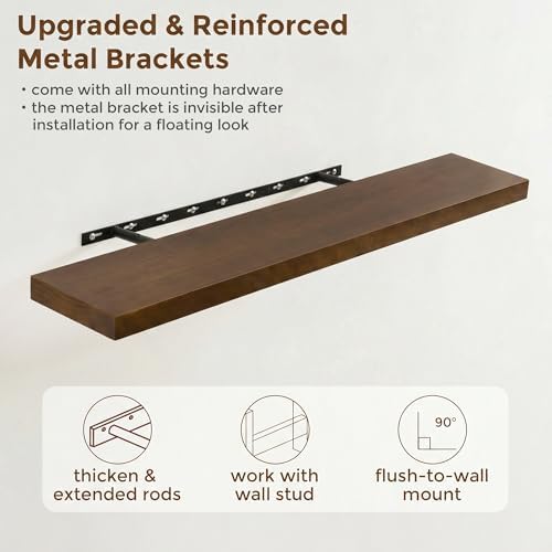 fuqing 40 Inch Floating Shelves 6.7'' Deep Dark Wood Wall Shelves Set of 2
