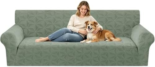 ZNSAYOTX Stretch Couch Cover, 1 Piece Oversized Sofa Covers for 3 Cushion Couch, Jacquard Sofa Slipcovers with Elastic Bottom Thickened Furniture Protector for Dog Cat Pet (X-Large, Army Green)