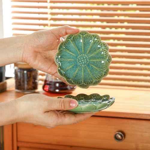 Set of 2 Ceramic Coffee Spoon Rest for Coffee Bar, Cute Cooking Spoon Holder for Stove Top Kitchen Counter, Crystal Green