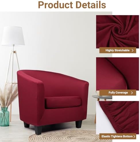 Club Chair Slipcover 2 Piece, Arm Chair Slipcover with Chair Cushion Cover, Soft Stretch Tub Barrel Chair Couch Slipcover Removable Furniture Protector for Living Room Office Hotel