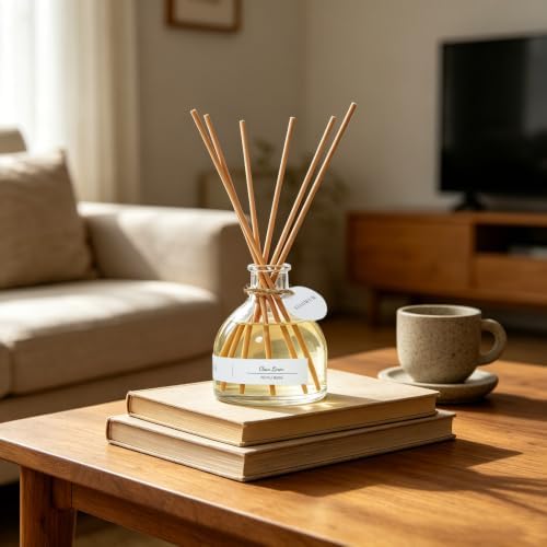 Reed Diffuser for Home Bathroom, 150ml Linen Scented Diffuser with Sticks, Long Lasting Citrus Fragrance Air Freshener for Bedroom Office Home Decor