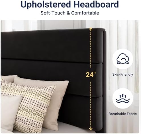 Allewie Twin Size Platform Bed Frame with Velvet Upholstered Headboard
