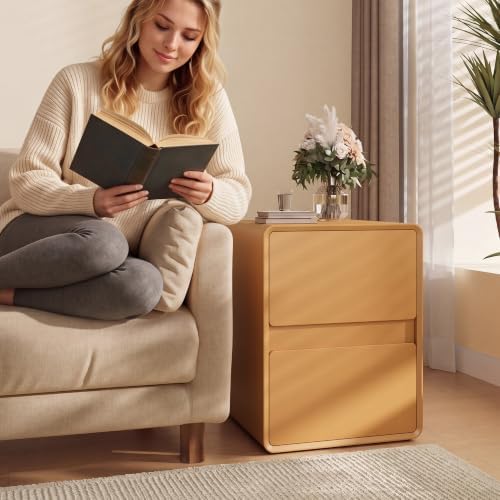 BOSHIRO 16″Narrow Nightstand, Slim Bedside Tables for Small Bedroom, Orange