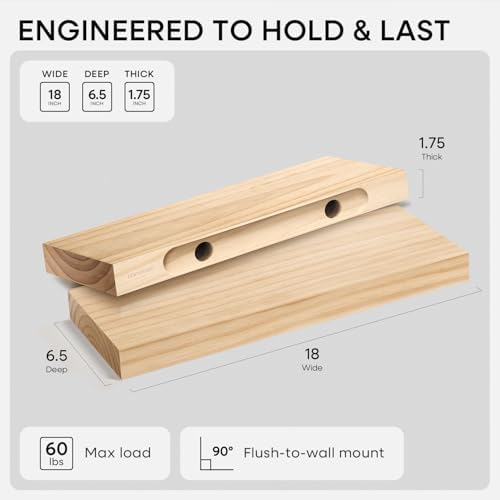 Homeforia 18 Inch Floating Shelves, High-End Solid Pine Wood, Set of 4