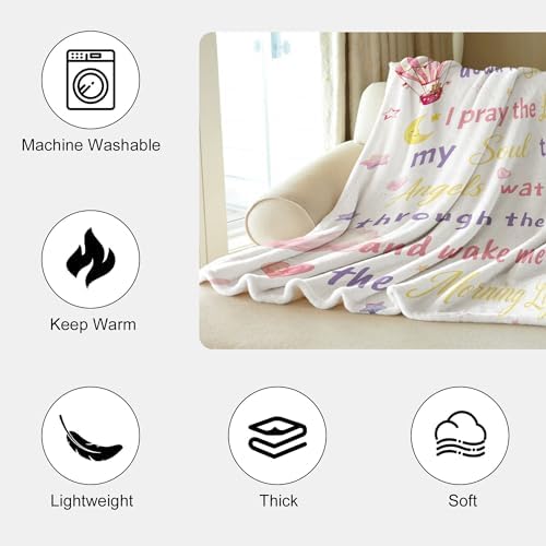 Newsely Baptism Gifts for Girl Christening Throw Blanket,50x60 Inch Reversible, Pink Cute Rainbow Cloud Bible Verse Flannel Blanket Home Decor Super Soft Warm Cozy for Bed Couch Sofa Couch