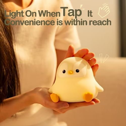 ATSUI Penguin Night Light, LED Squishy Novelty Animal Night Lamp, Food Grade Silicone, 2 Level Dimmable, Nursery Nightlight for Desk Decor, Funny Gifts Stuff for Boys Girls Baby, White Elephant Gifts
