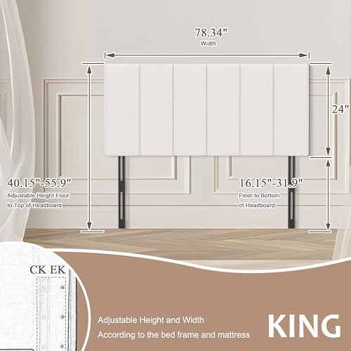 HAOBO Home Upholstered King Headboard Only, Modern Faux Leather Panel White