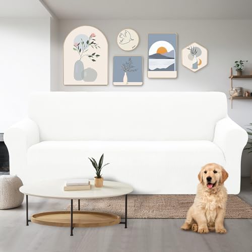 U-NICE HOME Stretch Couch Cover Slipcover for 3 Cushion Sofa, Ivory White