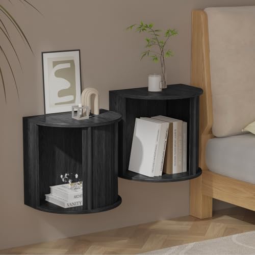Floating Nightstand Set of 2 with Sliding Roller Shutter Doors,Black-06