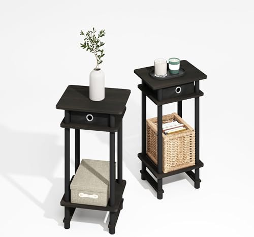 Furinno Modern Toolless 3-Tier Compact Side Table Set of 2, Black Espresso