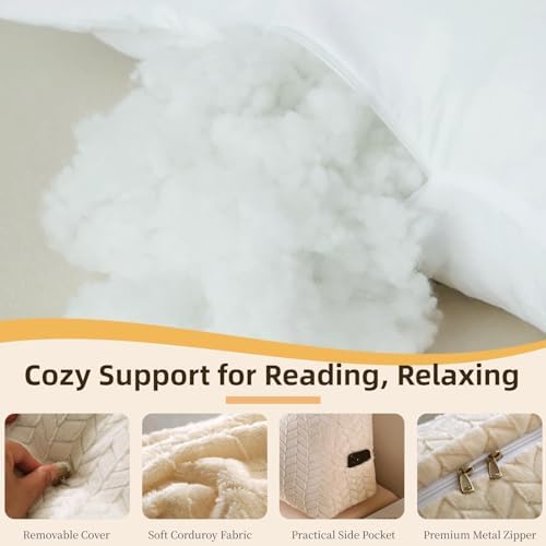 Headboard Pillow Twin Size, Reading Pillow for Bed, Leaf Pattern Wedge Pillow, Tufted Backrest Support, Headboard Substitute, Beige