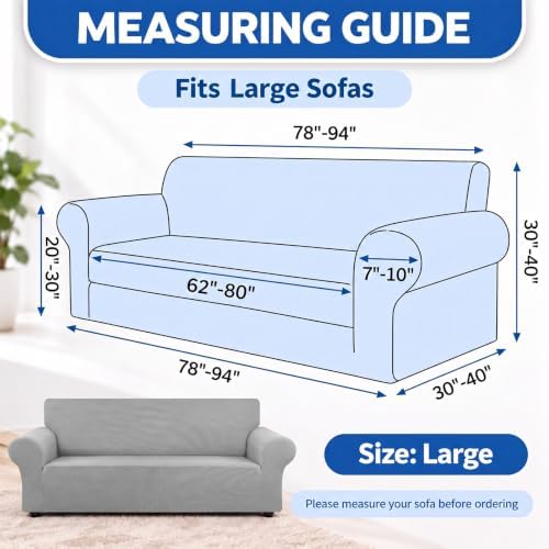 KEKUOU Stretch Couch Covers for Sofa, 3 Cushion Couch Slipcover,Silver