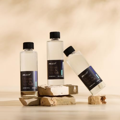 Airkeep Ocean Mist&Sea Salt Reed Diffuser Refill – 6.76 fl oz*3 – Premium Scented Oil for Home Aromatherapy – Long-Lasting Fragrance for Reed Diffusers – Perfect for Bathroom, Bedroom & Home Decor