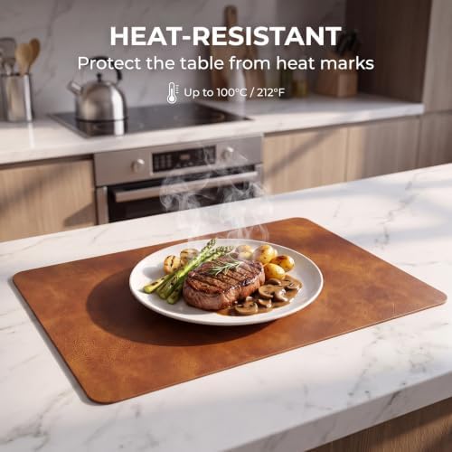 ADRIMER Fall Placemats Set of 8, Heat Resistant Faux Leather Turmeric Brown