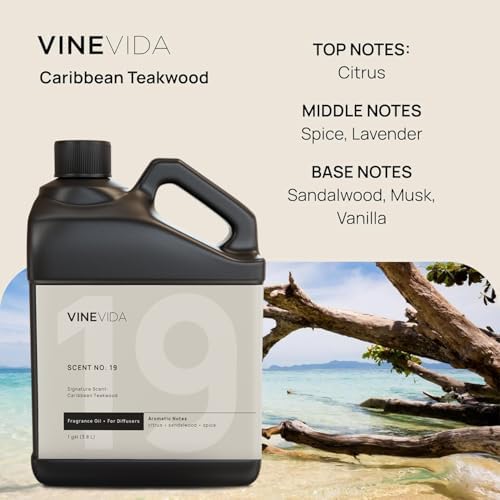 VINEVIDA [128 Fl Oz] Caribbean Teakwood Fragrance Oil for Cold Air Diffusers, Essential Oils for Diffuser Oil Refill & Air Freshener Room Spray