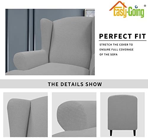Easy-Going Stretch Large Wingback Chair Sofa Slipcover Light Gray