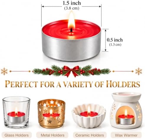 Red Tea Lights Candles 80 Pack, 4 Hour Unscented Tealight Candle