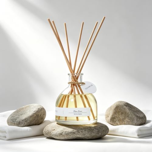 Reed Diffuser for Home Bathroom, 150ml Linen Scented Diffuser with Sticks, Long Lasting Citrus Fragrance Air Freshener for Bedroom Office Home Decor
