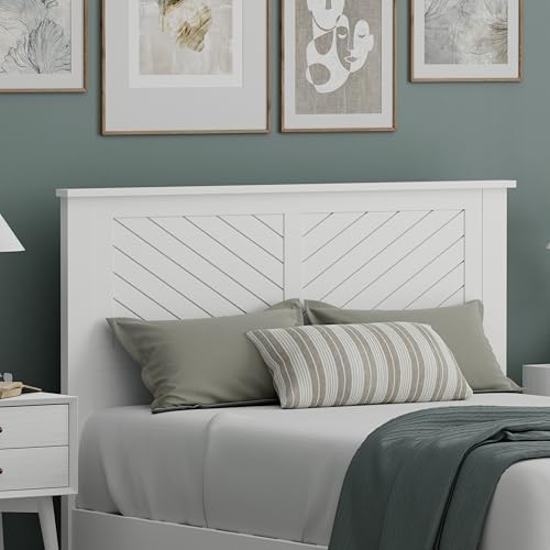 ComfIQ Serene Wood Panel Headboard with Chevron Scoring, Full, White