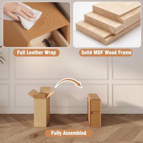 BOSHIRO 8″ Narrow Nightstand, Slim Wooden Bedside Tables Set of 2, Orange