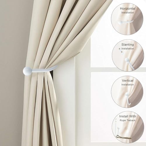 Set of 2 Curtain Holdbacks, Metal Decorative Drapery Holdback, Wall Mounted Window Drapery Tiebacks for Bedroom, Livingroom, Office Come with Screws (White)