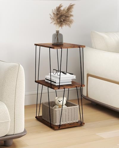 KJGKK Side Table Set of 2, Tall End Table, Small Accent Table, Bedside Table for Living Room, Bedroom, Rustic Brown & Black