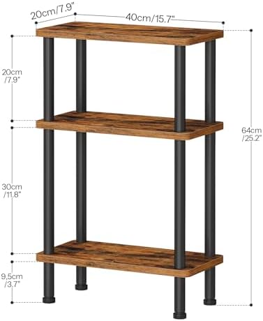 HOOBRO Narrow Side Table Set of 2, 3-Tier Slim End Table No Tools Needed, Twist-On Assembly, Skinny Nightstand Sofa Storage Shelf for Living Room, Bedroom, Study, Rustic Brown and Black BF246BZP201