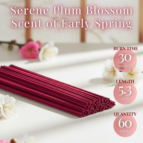 Ume Plum Blossom Premium Japanese Incense Sticks 60sticks Coreless Low Smoke Natural Charcoal Free Non Toxic Kyoto Aroma Aromatherapy Meditation Calming Stress Relief Relaxation TOMORI