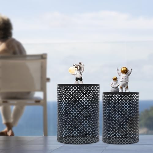 Metal Frame Accent Table,Cylindrical Outdoor Side Table,Decorative Garden Stool,Set of 2 Nesting Side Table,Modern Decorative Garden Stool for Patio Balconies Cafes Parks (2, Black)