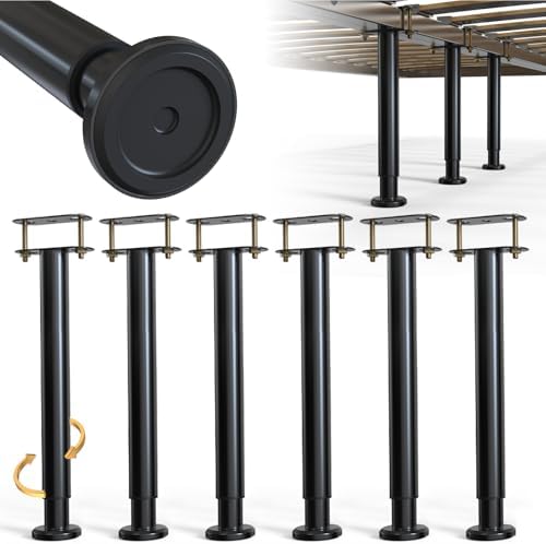 6Pcs Bed Frame Support Leg, Adjustable 14" to 23.6", Increase Under-Bed Storage Space, Extra Sturdy Steel Bed Risers with Wider Rubber Base, More Stable