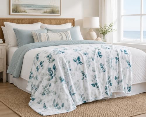 Soft Fleece Throw Blanket Bohemian Boho Elegant Teal Leaves Berries, 50x70