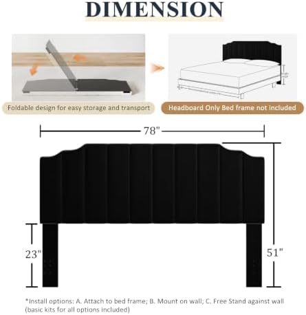 Befurtori King Size Headboard Only, Velvet Wall Mount Headboard, Black