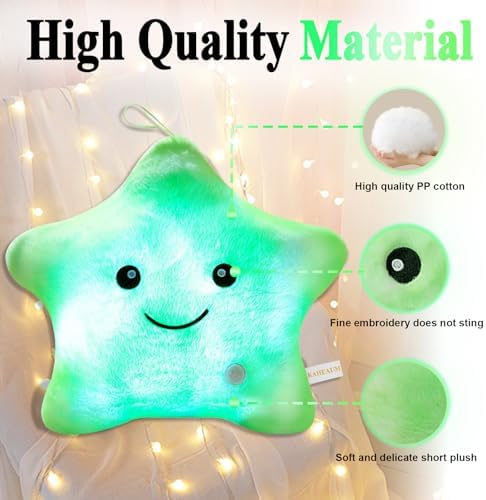 Creative LED Night Light Up Glowing Star Pillow for Kid Pillows Decor Boys Girl's Stuffed Animals Childrens Christmas Holiday Birthday Gifts,Twinkle Star Soft Plush Toys Cushion Throw Pillows