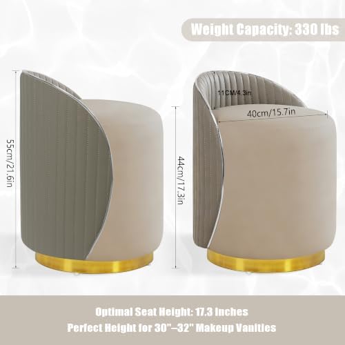 Vanity Chair with Back, Leather Vanity Stool - 360° Swivel Makeup Chair, No Assembly Upholstered Comfy Makeup Stool Ottoman for Bedroom, Dressing Room, Living Room, Grey