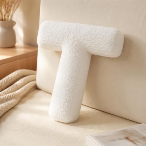 Letter Plush Pillow, Letter Hugging Throw Pillows, Decorative Initial Letter Shaped Throw Pillows for Bed Couch, Letter Pillows English Alphabet A to Z for Sofa Bedroom Living Room Decor (T)