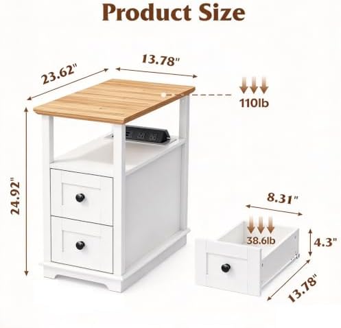 WLIVE Wood End Tables with Charging Station