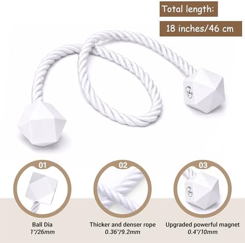 Hion Magnetic Curtain Tiebacks White 6pcs, Curtain Holdbacks Hooks Holders