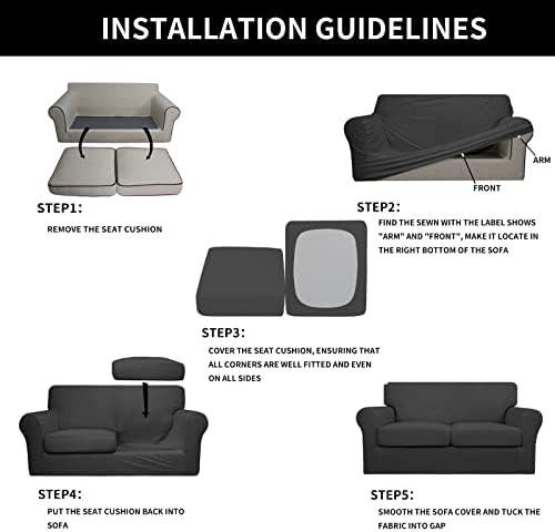 Easy-Going 3 Pieces Stretch Loveseat Couch Cover for 2 Cushion Washable