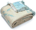 QKTE 100% Cotton Muslin Blanket King Size with Tassels, Lightweight Breathable Reversible Cooling Gauze Blanket for Bed Couch Camping, All-Season Soft Coverlet (Teal Beige,104" X 90")