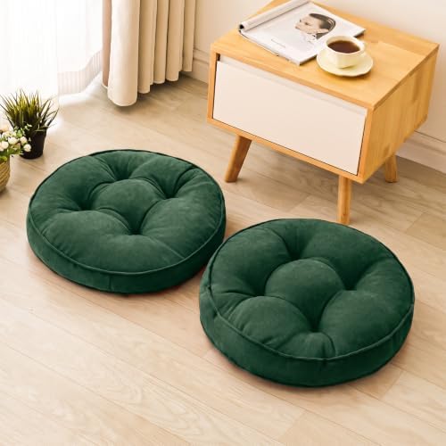 MIDDLE ONE Floor Pillow Set of 2, Memory Foam Cushion 22x22 – Round, Dark Green