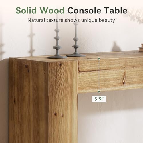 Solid Wood Console Table, 63-Inch Farmhouse Sofa Table Behind Couch for Entryway, Living Room, Foyer, Easy Assembly (Light Wood)