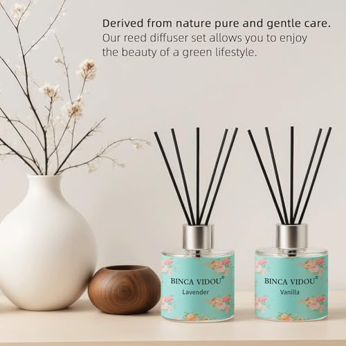 Reed Diffuser Set of 3, Lavender, Rose, Vanilla Aromatherapy Oil Diffusers for Bedroom, Living Room, Office, Gift & Stress Relief, 50ml x 3