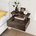 Floating Nightstand with Drawer - Brown Nightstand Floating Bedside Table, 2-Tier Wooden Bedroom Shelves for Wall, Morden Wall Mounted Nightstand for Bedroom, Bathroom, Study Room