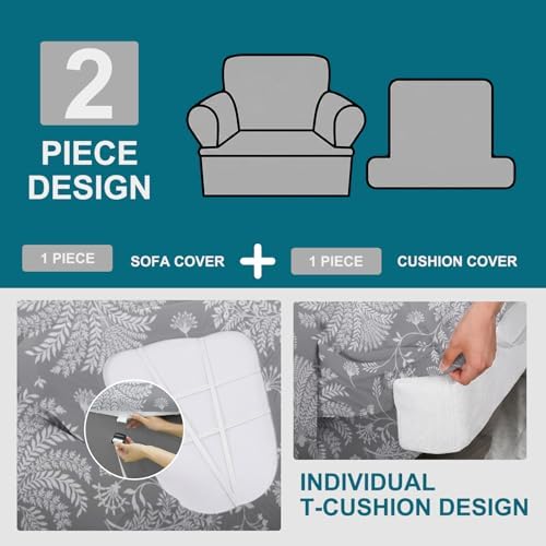 NILUOH 2-Piece T-Cushion Armchair Slipcover, Stretch Chair Cover with Separate Seat Cushion Cover, Soft Washable Furniture Protector for Living Room