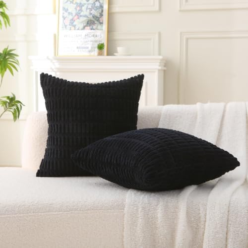 2 Pack Corduroy Decorative Throw Pillow with Inserts, 18x18 Inch Soft Boho Throw Pillow, Square Striped Throw Pillows for Couch, Bed, Sofa Decor