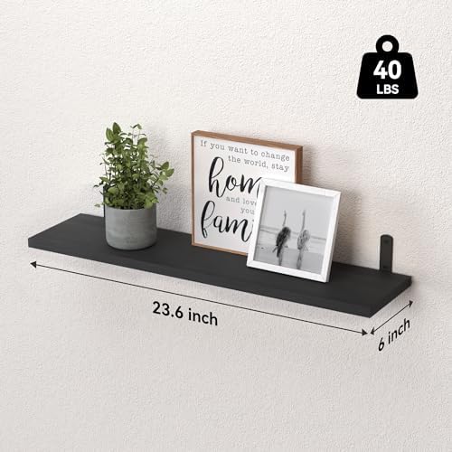 WOPITUES 24'' Long Floating Shelves for Wall Decor & Storage, Black